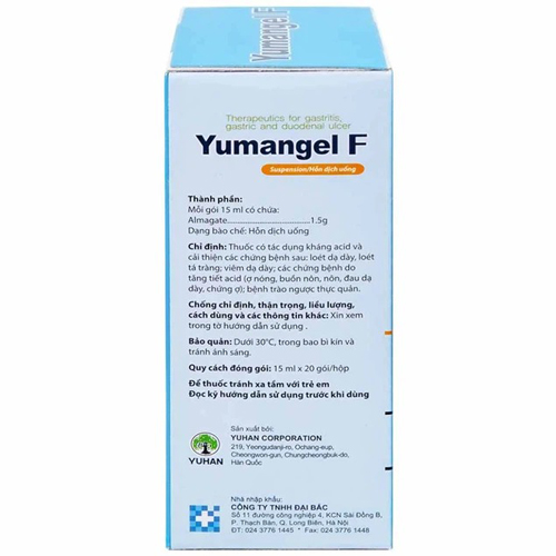 Thành phần chính của thuốc Yumangel F là Almagate 1.5g.