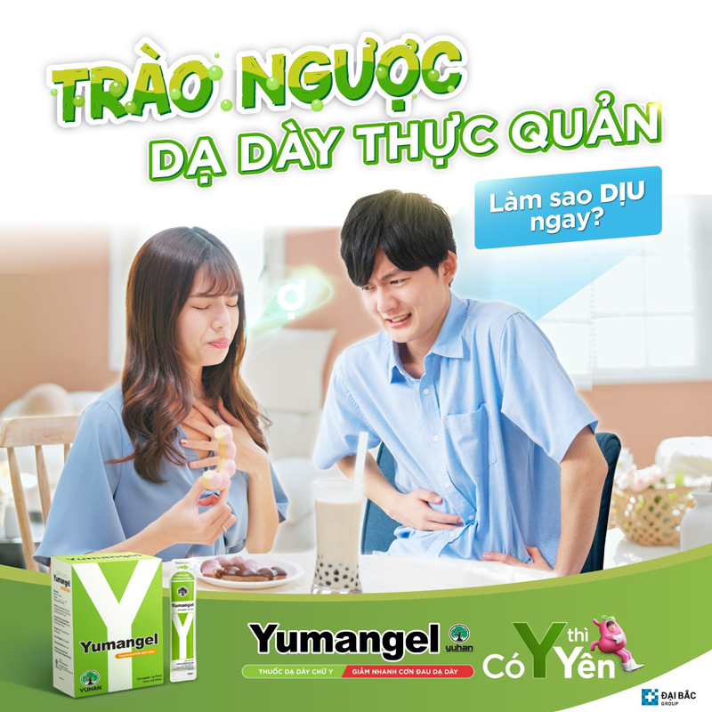 Thuốc dạ dày chữ Y – Yumangel giúp giảm nhanh các triệu chứng khó chịu của bệnh trào ngược dạ dày thực quản. 