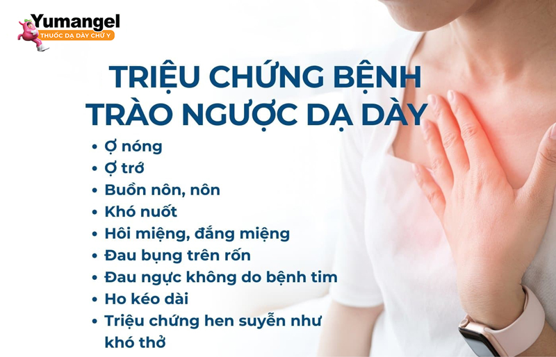 Triệu chứng điển hình của bệnh là ợ nóng, khó nuốt, đau ngực…