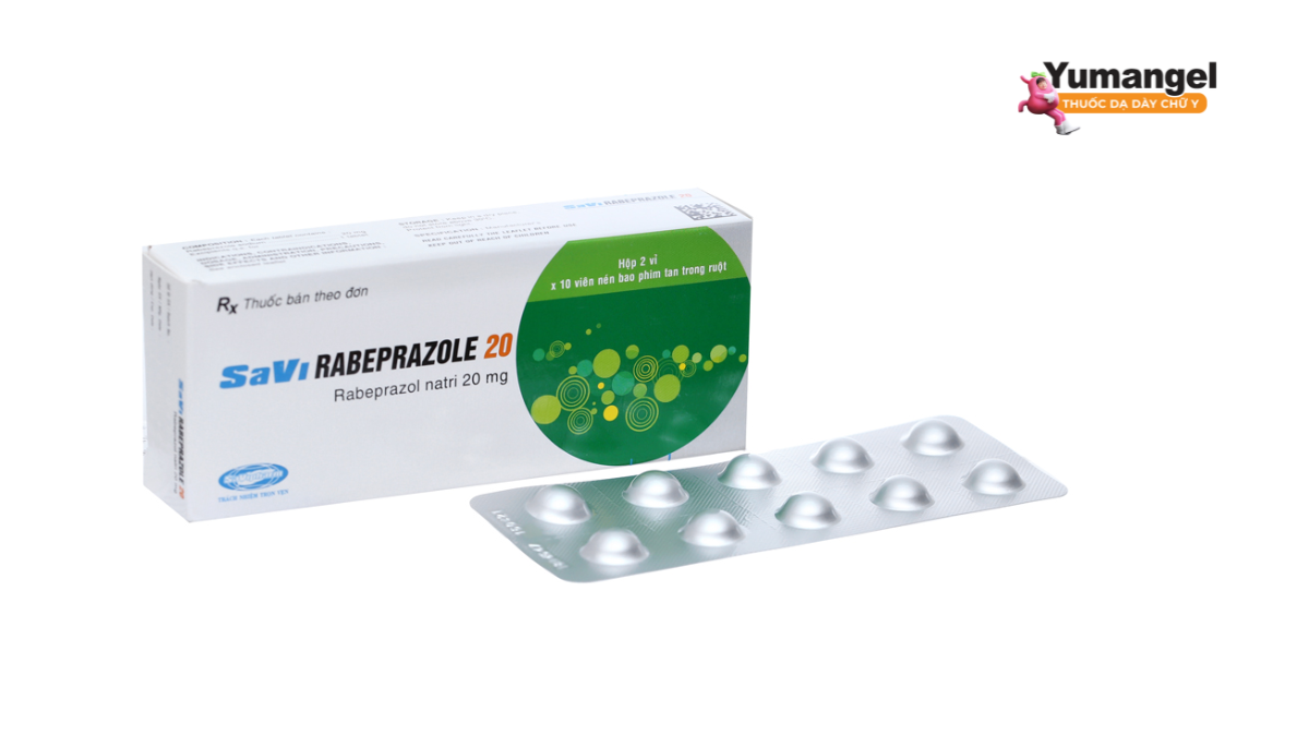 Rabeprazol ngăn chặn tiết acid dạ dày bằng cách ức chế bơm H +/K +/ ATPase ở bề mặt tiết của tế bào thành dạ dày