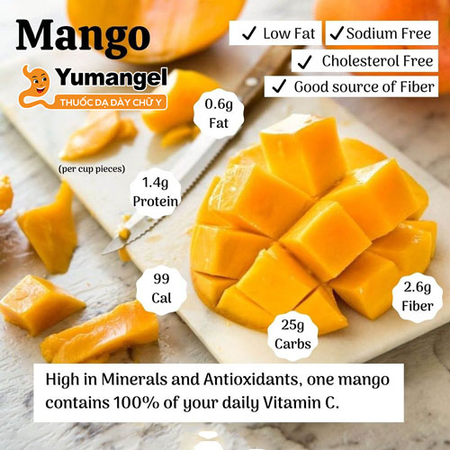Xoài là nguồn cung cấp vitamin, khoáng chất và chất chống oxy hóa tốt như mangiferin, glucosyl xanthone và carotenes.