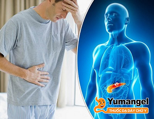 Viêm tụy cấp gây đau thượng vị kèm nôn, sốt và đầy chướng bụng. 